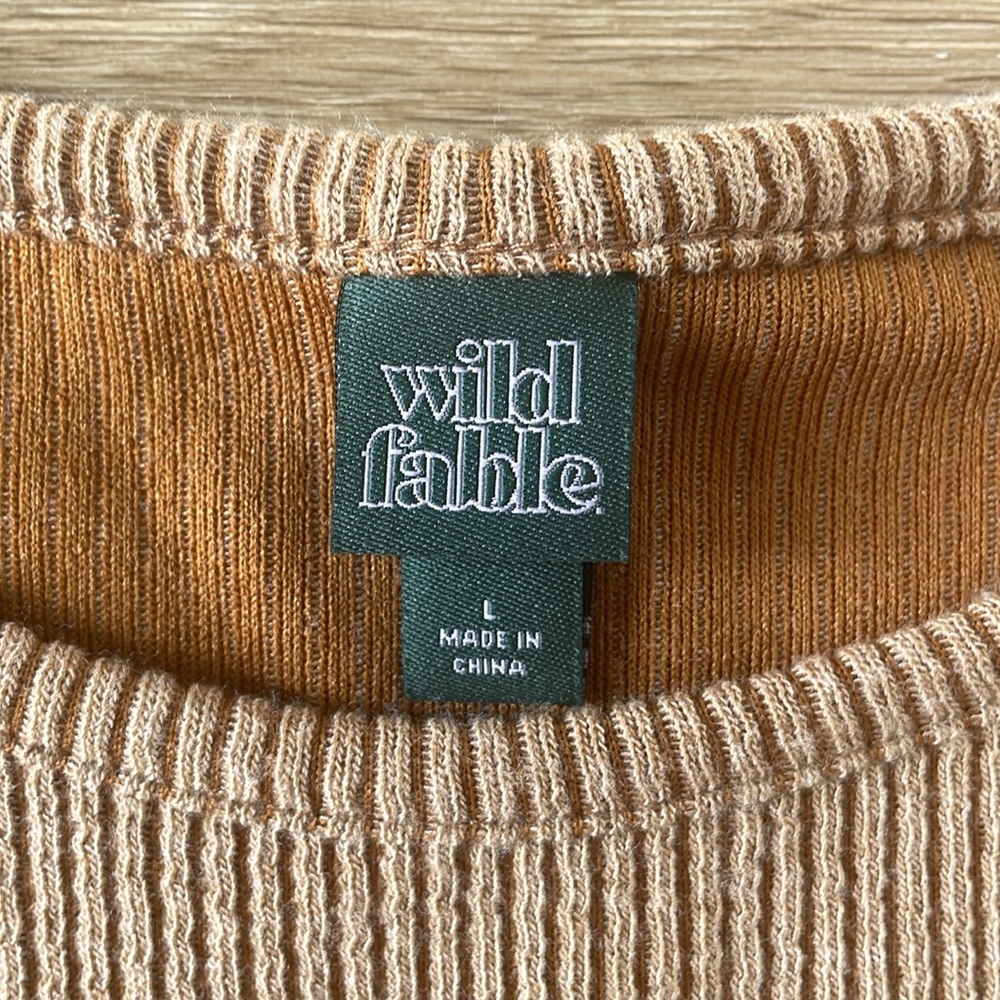 Tan/Orange Long Sleeve Ribbed Top - Picture 3 of 5